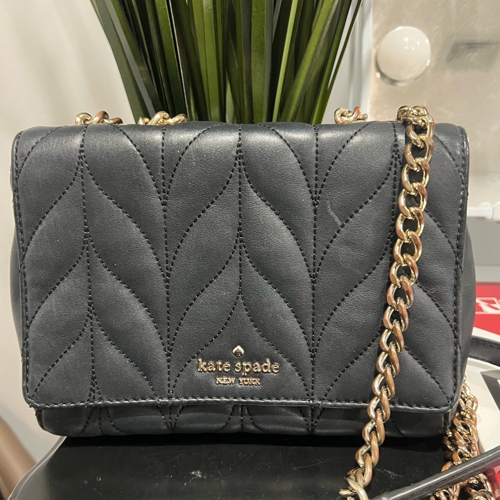 Kate Spade Black Quilted Crossbody Bag with Gold Chain